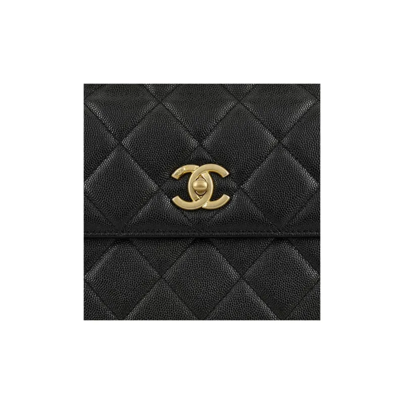 CHANEL Grain Embossed Caviar Cow Leather Flap Bag, Crossbody Bag, Shoulder Bag Women's Black-4
