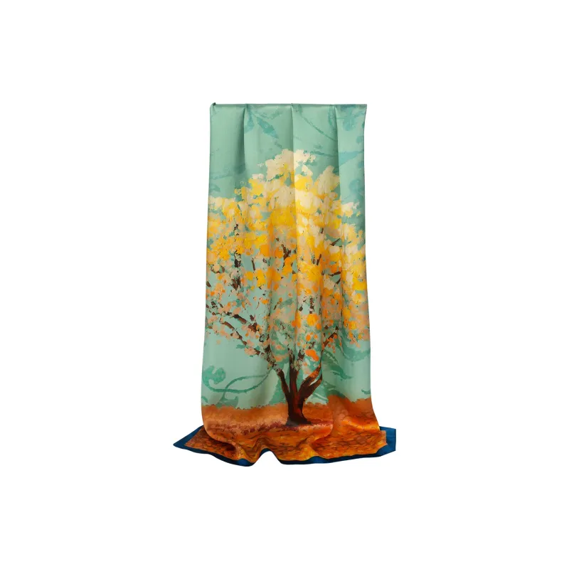 Shanghai Story 100% Mulberry Silk Scarves Women's Lotus Charm, Light Green, Gift Box Set-8