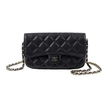 CHANEL Cow Leather 3 in 1 Cell Phone Pouch Shoulder Bag, Crossbody Bag Regular Women's Black