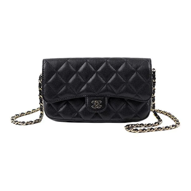 CHANEL Cow Leather 3 in 1 Cell Phone Pouch Shoulder Bag, Crossbody Bag Women's Black-0