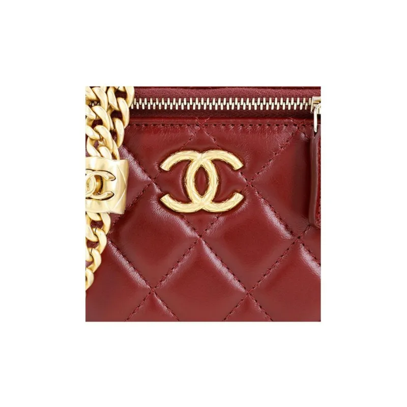 CHANEL Lambskin Shoulder Bag, Crossbody Bag Women's Red-5