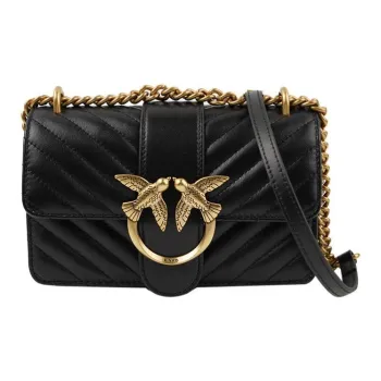 PINKO Quilt Sheepskin Swallow Bag, Shoulder Bag, Crossbody Bag Mini Women's Black/Black Gold