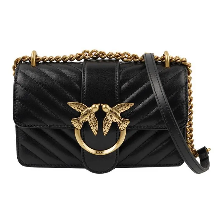 PINKO Quilt Sheepskin Swallow Bag, Shoulder Bag, Crossbody Bag Mini Women's Black/Black Gold-0