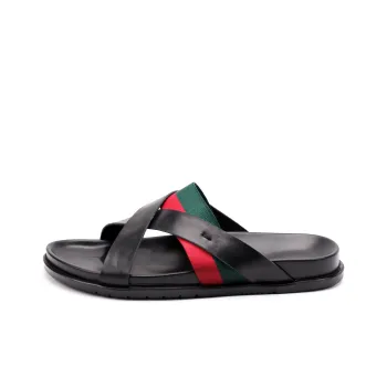 Brounvanm Slip-Resistant Slide Slippers Men's Red Green Woven