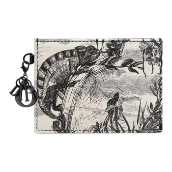 DIOR Lady Dior Calfskin Card Holder Women's Black/White