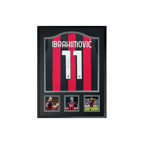 Three For Ibrahimović Eevee 20-21AC Beige Blue Signed Soccer Apparel Jersey Framed With Certificate Of Authenticity