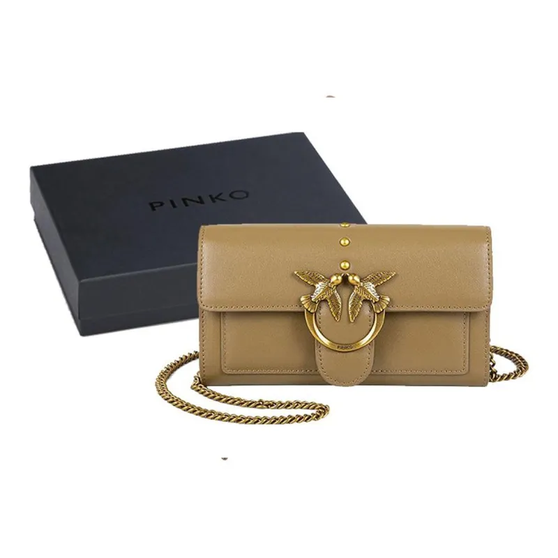 PINKO Cow Leather Money Clip Card Wallet Bird Bag Shoulder Bag Crossbody Bag Women's Olive-6