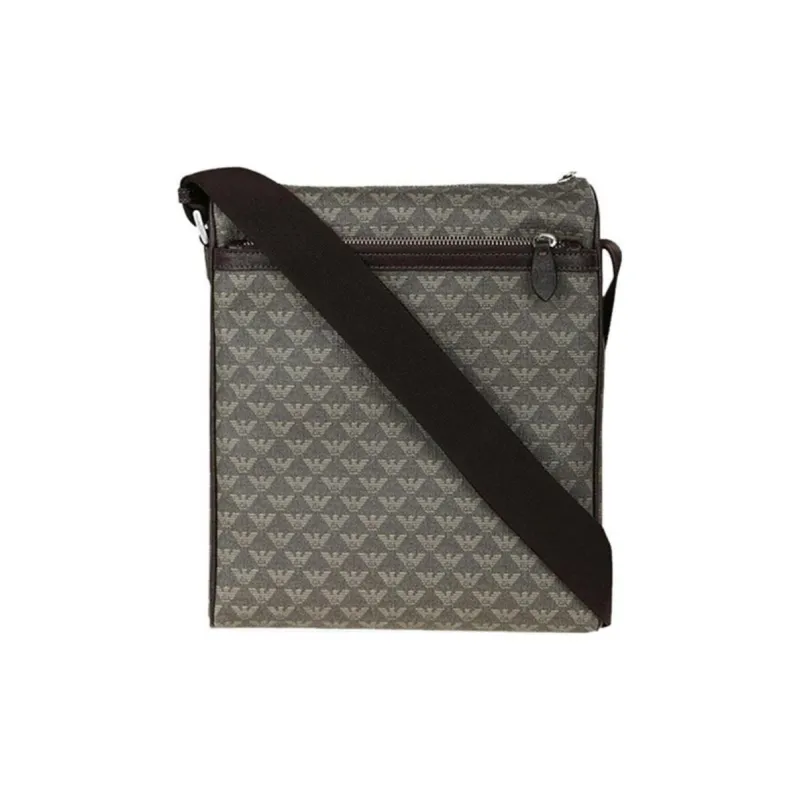 EMPORIO ARMANI Leather Messenger Bag, Shoulder Bag, Crossbody Bag Men's Khaki-0