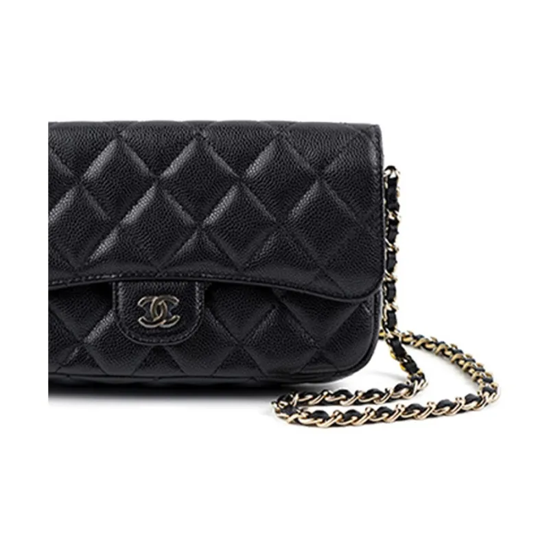 CHANEL Cow Leather 3 in 1 Cell Phone Pouch Shoulder Bag, Crossbody Bag Women's Black-3