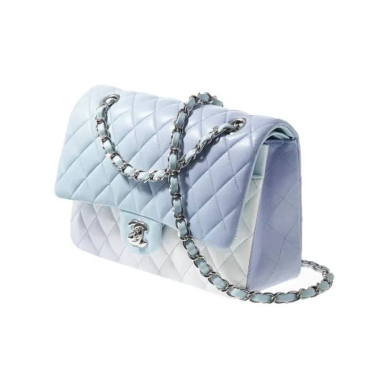 CHANEL Classic Flap CF Lambskin Shoulder Bag, Crossbody Bag Medium Size Women's Gradient Light Blue & Light Purple-1
