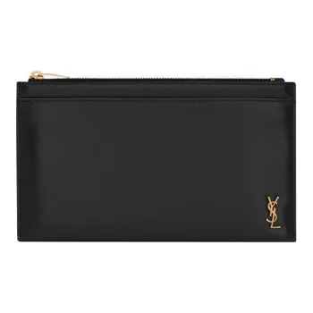SAINT LAURENT Calfskin Shinny Leather Bill Pocket Clutch Regular Men's Black