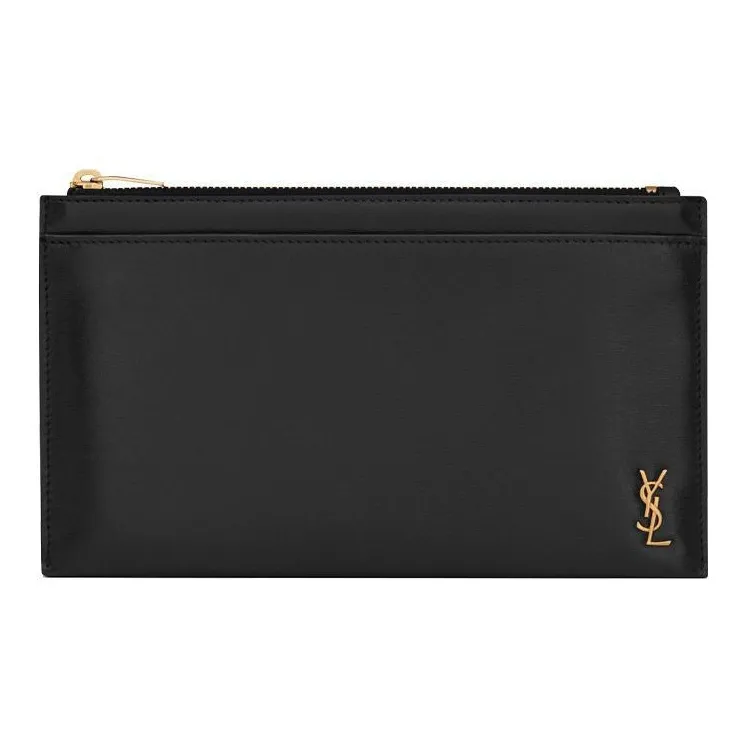 SAINT LAURENT Calfskin Shinny Leather Bill Pocket Clutch Regular Men's Black-0