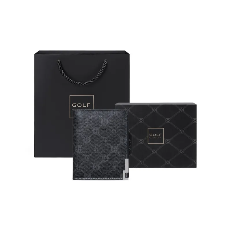 GOLF PVC Bonded Synthetic Leather Bonded Polyvinyl Chloride Wallet Medium Size Men's Black-7