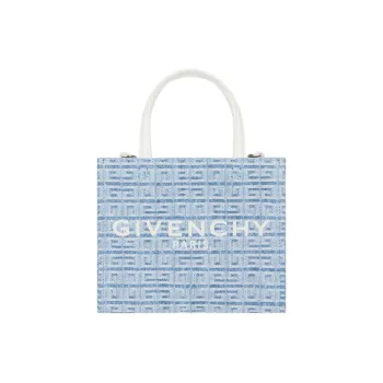 GIVENCHY G Hobo Fabric Cow Leather Patchwork Tote Bag Shopping Bag Handbag Mini Women's Light Blue