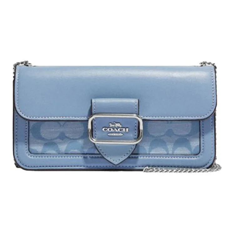 COACH Morgan Fabric With Cow Leather Shoulder Bag, Crossbody Bag Small Size Women's Cornflower Blue-0