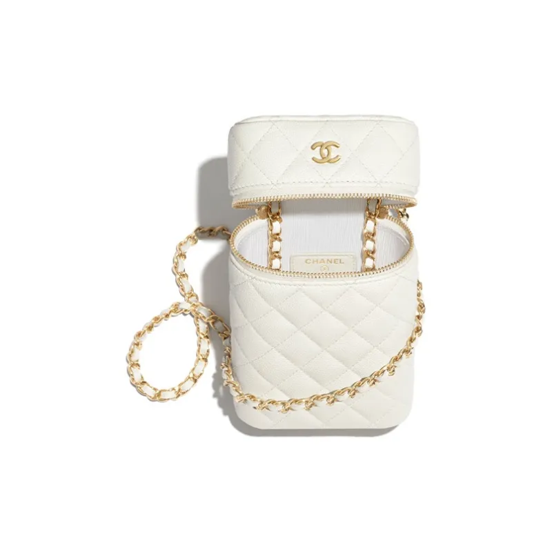 CHANEL Grain Embossed Calfskin & Metal Cell Phone Pouch Women's White-2