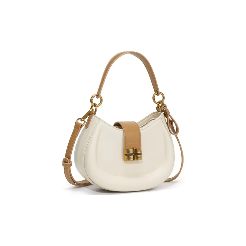 Simvay Clos PU Saddle Bag Shoulder Bag Crossbody Bag Handbag Small Size Women's Ecru/Brown/Black-1