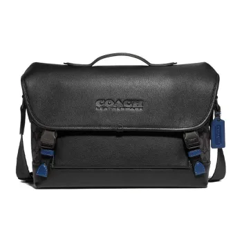 COACH League Canvas With Leather Messenger Bag, Shoulder Bag, Crossbody Bag Tubas Men's Black