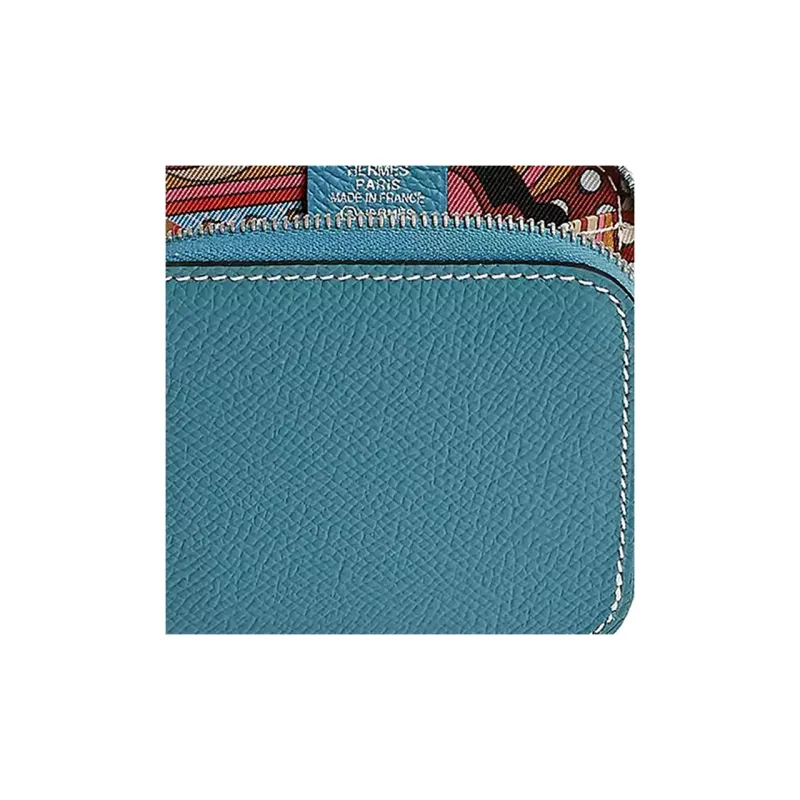 HERMES Silk'In Epsom Calfskin Coin Purses Wallets Women's Denim Blue-2