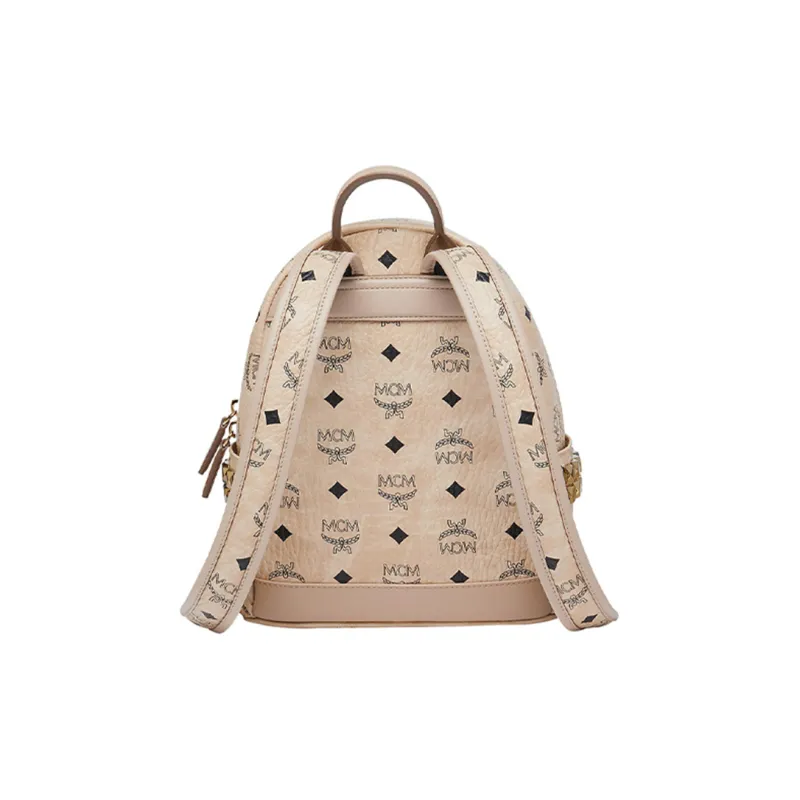 MCM Stark Visetos Artificial Leather Backpack Mini Unisex Beige-3