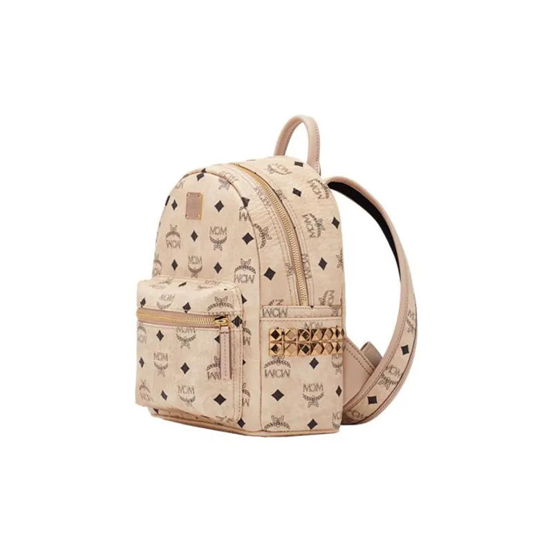 MCM Stark Visetos Artificial Leather Backpack Mini Unisex Beige-2