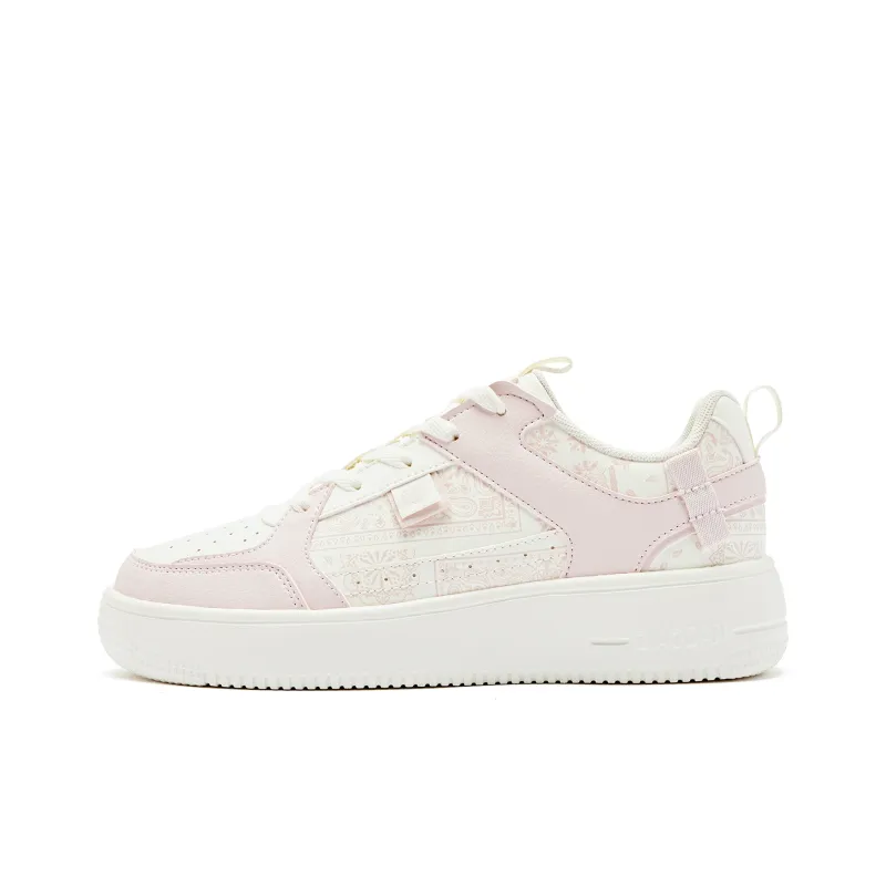 QIAODAN Paisley Coverage Slip Resistant Balance Lightweight Low Top Skateboard Shoes Women's Ivory Cloud Pink-0