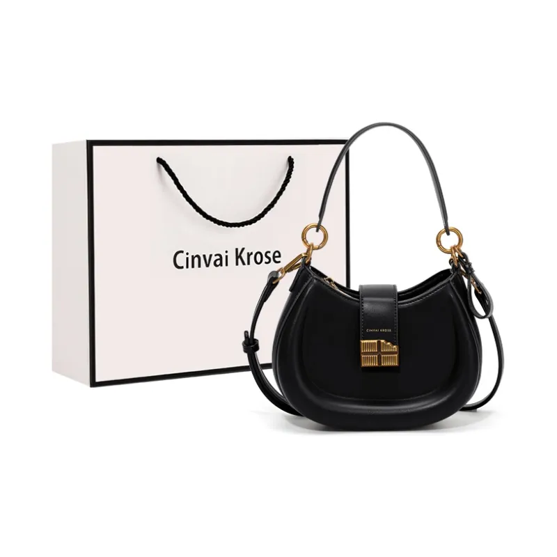 Simvay Clos PU Saddle Bag Shoulder Bag Crossbody Bag Handbag Small Size Women's Ecru/Brown/Black-18