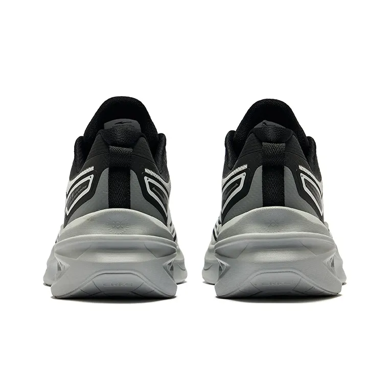 Erke Cushioning Breathable Low Top Running Shoes Men's White Dew Gray Jet Black-4
