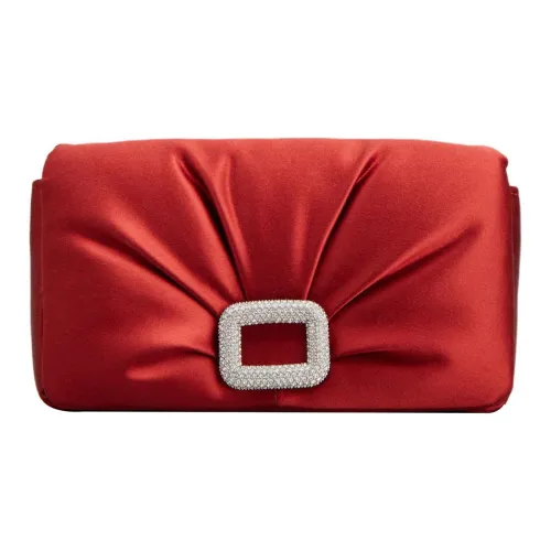 Roger Vivier Satin Crossbody One Shoulder Cell Phone Pouch Women's Red