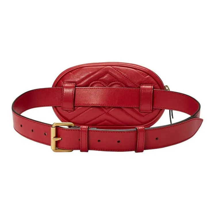 GUCCI GG Marmont Leather Sling Bag Fanny Pack Women's Red-3
