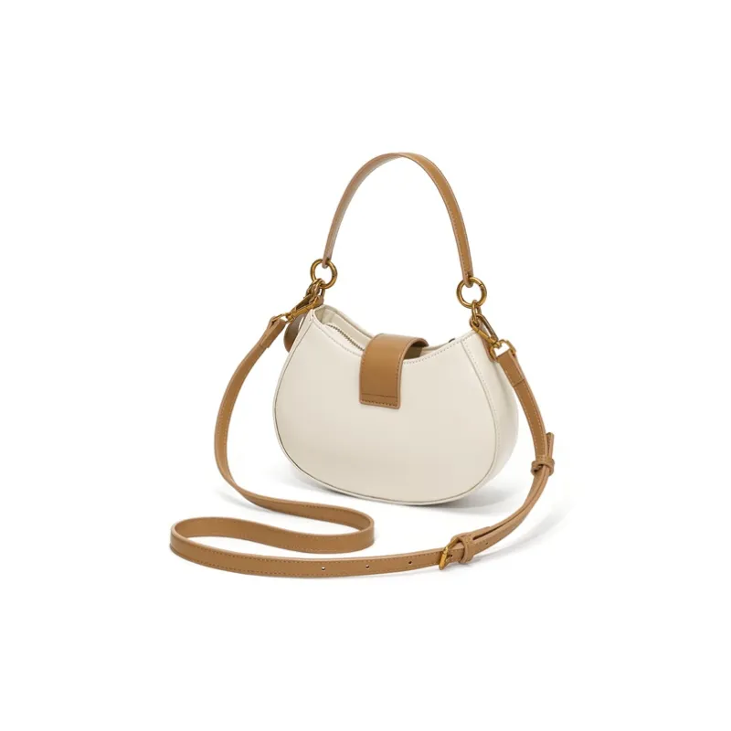 Simvay Clos PU Saddle Bag Shoulder Bag Crossbody Bag Handbag Small Size Women's Ecru/Brown/Black-2