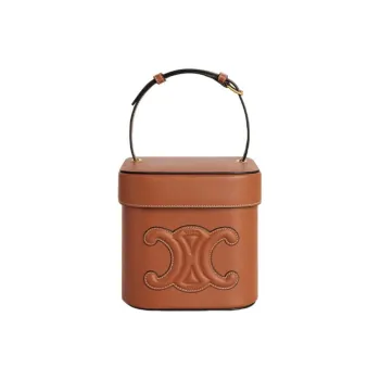 CELINE Cow Leather Box Bag, Crossbody Bag Medium Size Women's Tawny/Caramel
