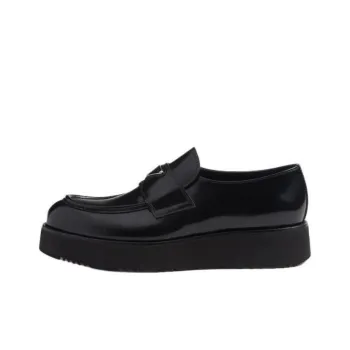 PRADA Logo plaque Brushed Leather Loafers