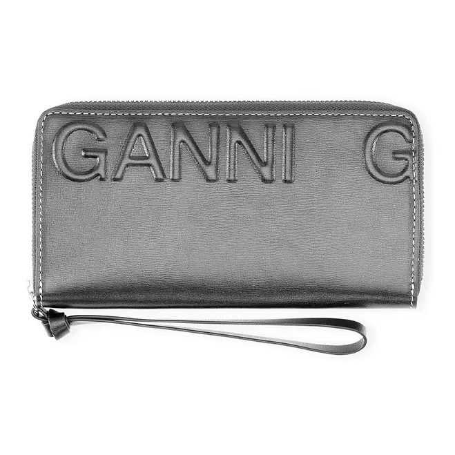GANNI Recycled Leather Wallet Large Size Women's Black-0
