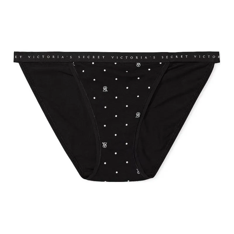 Victoria's Secret PINK Stretch Cotton String Bikini Panty/Print Underpants Women's 1 Pack Black-0