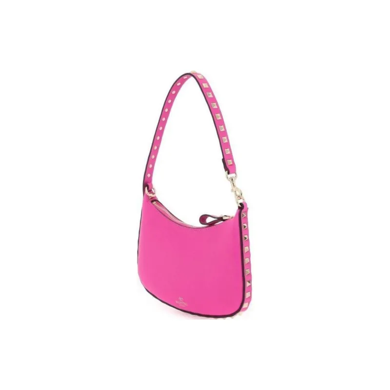 Valentino Rockstud Grained Calfskin Hobo Bag Handbag Shoulder Bag Women's Fuchsia-2