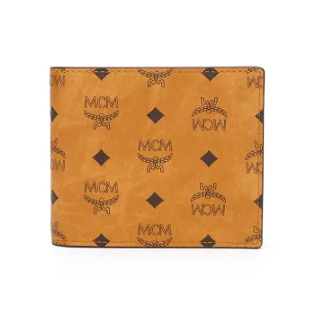 MCM Original Visetos Leather PVC Wallet Women's Brown Cognac