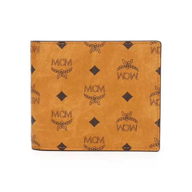 MCM Original Visetos Leather PVC Wallet Women's Brown Cognac-0
