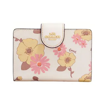 COACH Corner Zip Cow Leather Clutch Wallet Women's Ivory White