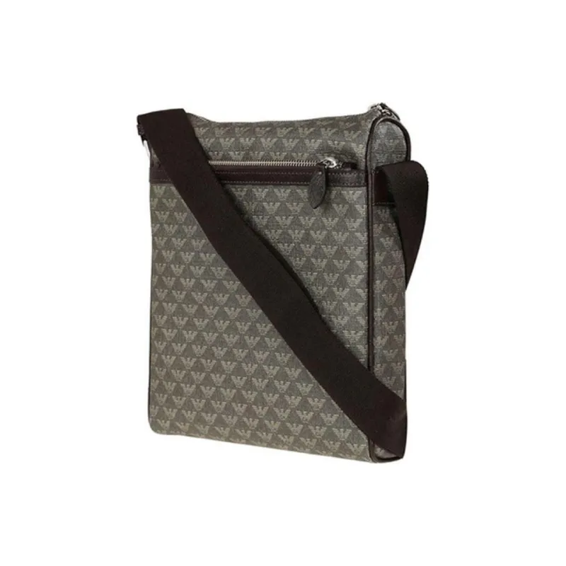EMPORIO ARMANI Leather Messenger Bag, Shoulder Bag, Crossbody Bag Men's Khaki-1