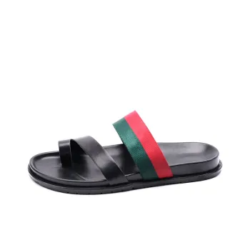 Brounvanm Slip Resistant Slide Slippers Men's Red Green Woven