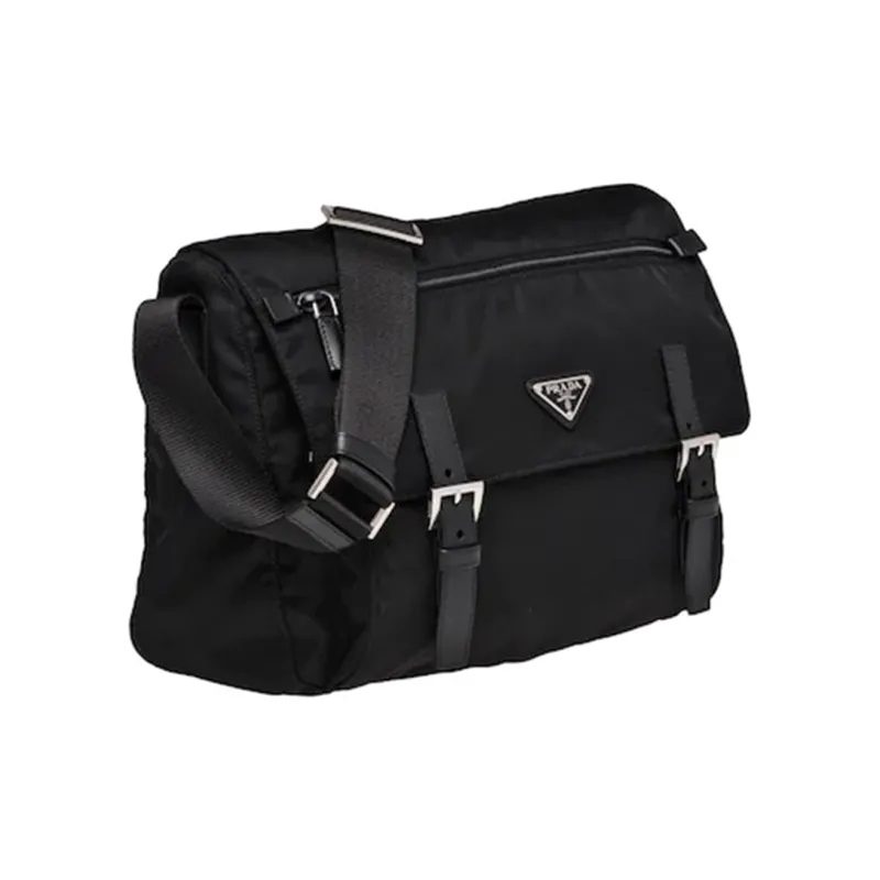 PRADA Fabric With Leather Messenger Bag Shoulder Bag Crossbody Bag Regular Women's Black-2