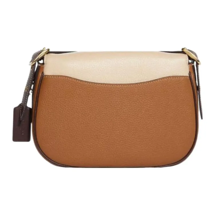 COACH Macie Cow Leather Saddle Bag, Shoulder Bag, Crossbody Bag Medium Size Women's Ivory White & Light Saddle Brown-2
