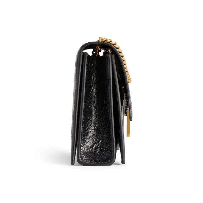 Balenciaga CRUSH Embossed Calfskin Crossbody Bag Shoulder Bag Women's Black-4