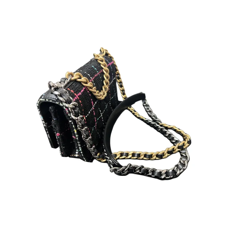 CHANEL 19Bag Cotton Twill Soft Woolen Wallet, Shoulder Bag, Crossbody Bag Women's Black & Multicolor-2