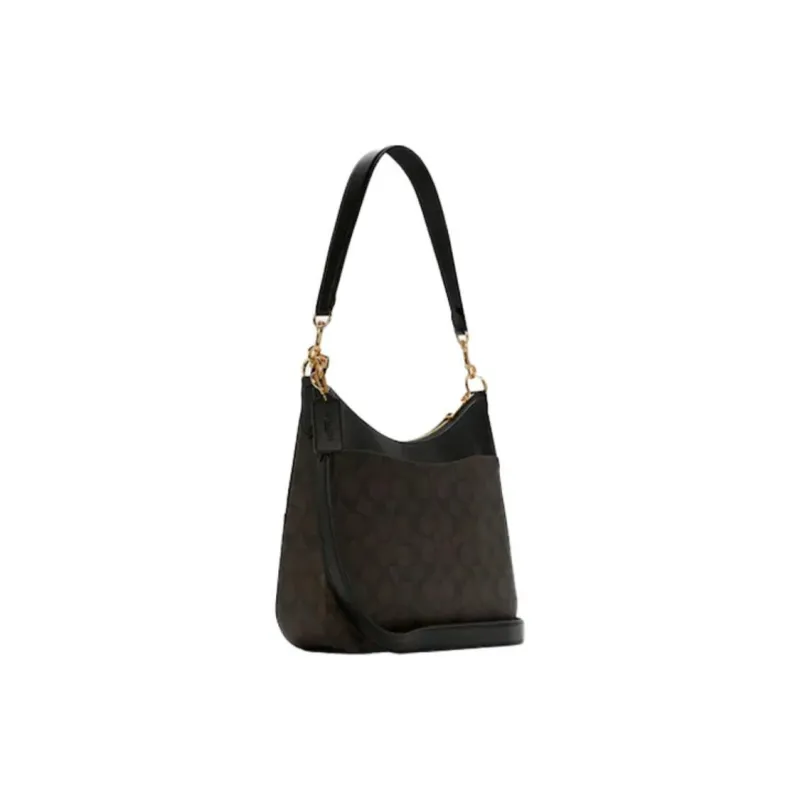 COACH Georgie Canvas With Leather Zip Closure Crossbody Shoulder Bag God Of Wine Bag Large Size Women's Brown Black-2