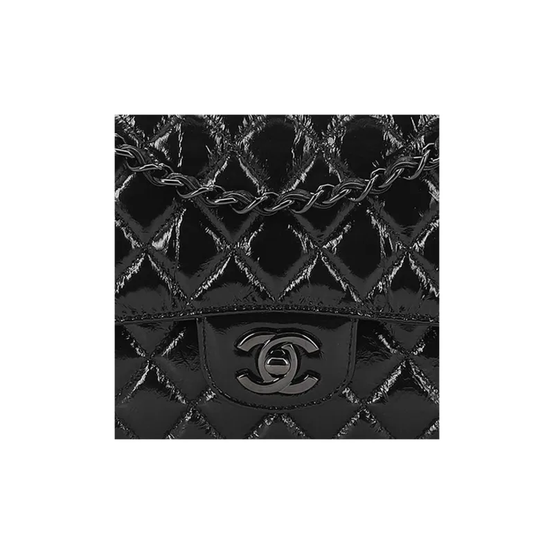 CHANEL Classic Flap CF Jelly Leather, Patent Leather Crossbody Handbag Medium Size Women's Black-4
