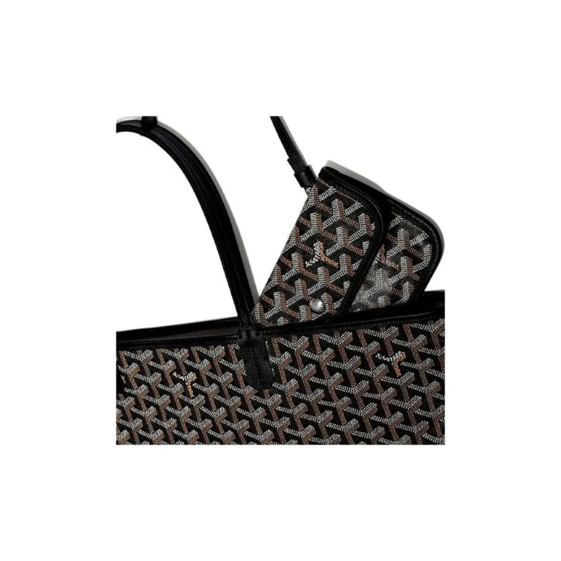 GOYARD Saint Louis Canvas With Leather Combo Bag Tote Shoulder Bags Handbags Small Size Unisex Black-7