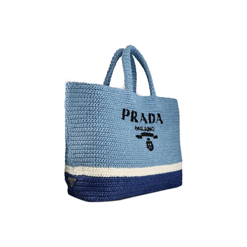 PRADA Raffia One Shoulder Handbags Women's Light Blue-1