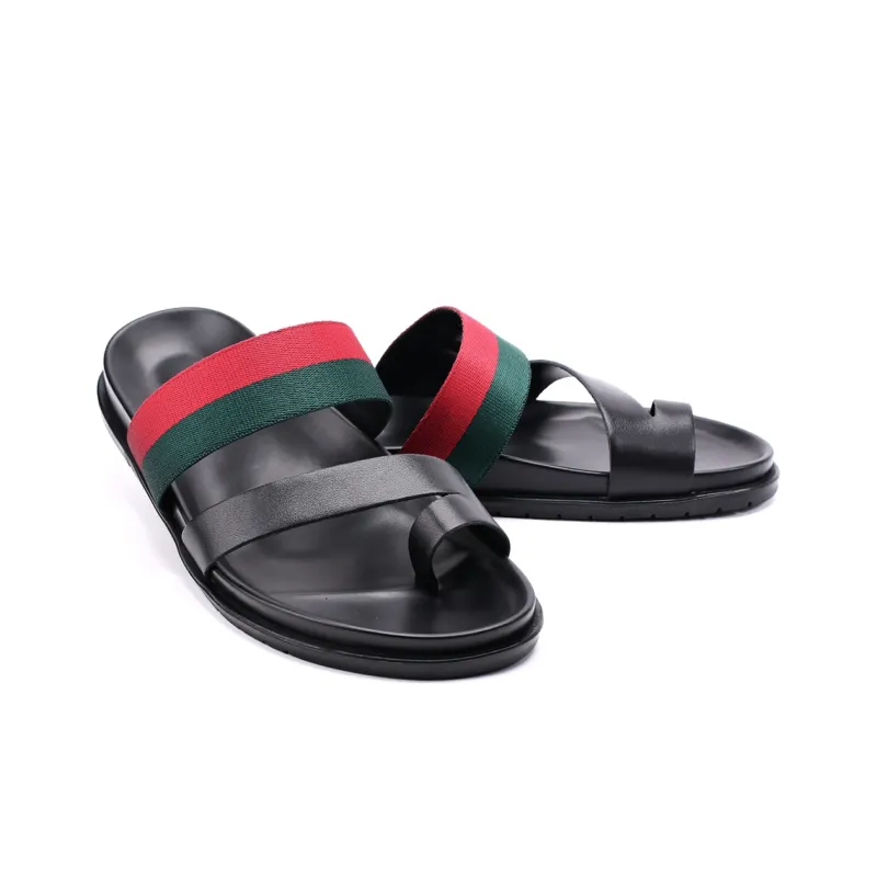 Brounvanm Slip Resistant Slide Slippers Men's Red Green Woven-2